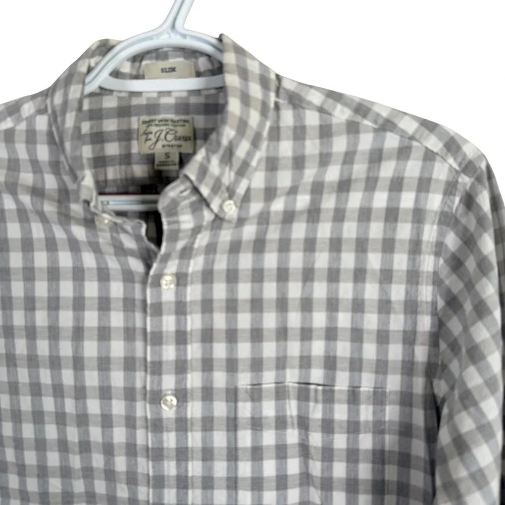 J Crew Slim Fit Secret Wash Stretch Shirt Button Down Mens S Gray‎ Gingham